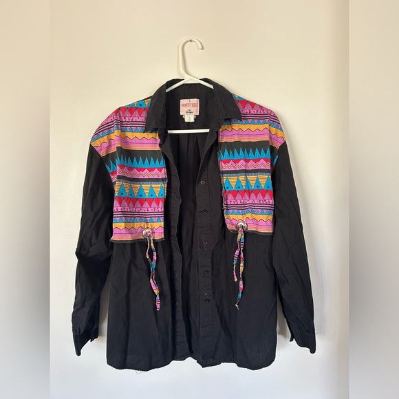 WRANGLER Frontier Series Top Button Down Western Aztec 80s Vintage Large - Picture 2 of 8